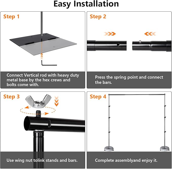 Pipe and Drape Photography Backdrop Stand Kit Adjustable Photo Background Stand 10ft x 8.5ft with Metal Base for Parties Weddings Birthday Party Events Photo Booth with 4 Clamps,Carrying Bag.