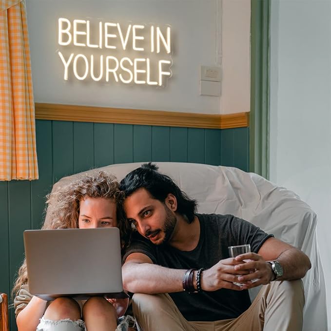 Believe In Yourself Neon Sign for Wall Decor, 17"x9" LED Light USB Dimmable Powered for Bedroom Bedroom Office Home Decor Man Cave, Birthday Gifts for Boys Girls