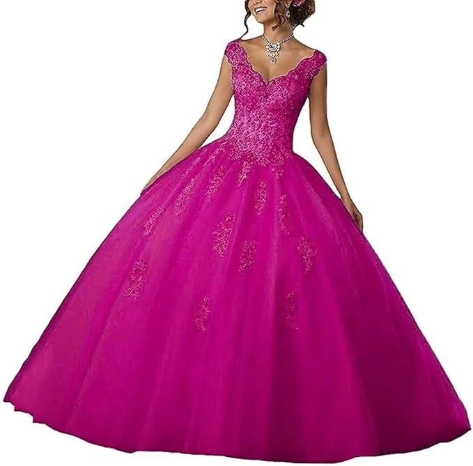 Laces Appliques Long Ball Gown Puffy Tulle Quinceanera Dresses Wedding Dresses with Sleeveless