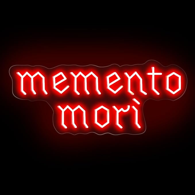 Memento Mori Neon Sign, Red Stoic Wall Art, Gothic LED Light, Creepy Halloween Decor, Gothic Decoration, Satanic Witch Decor, 16.5"x6.7"