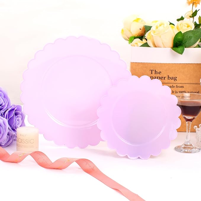 supernal 100pcs Purple Plastic Plates -Disposable Plastic Plates Heavy Duty -Lavender Purple Party Plate for Party Wedding Include 10.25inch Dinner and 7.5inch Dessert/Salad Plate