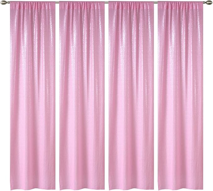 Pink Sequin Backdrop Curtain - 4PCS (2FTx8FT) Glitter Photo Background for Wedding, Christmas, Party, Baby Shower & Stage Decorations (Pink, 2x8ft 4 Panels)