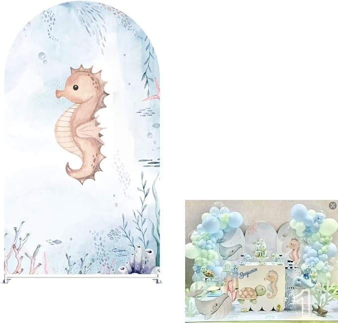 Arch Covers Underwater Birthday Party Decorations Chiara Arched Photography Backdrop Stand Cover for Kids Baby Shower Mermaid Sea Parties Props (3x5ft Cover,GX-2962)