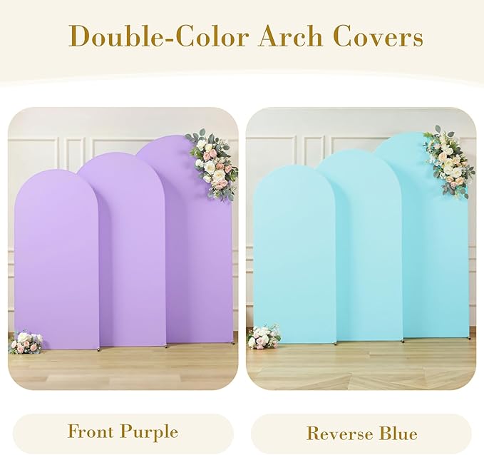 Blue and Purple Arch Cover 3 Set-7.2FT, 6.6FT, 6FT Arch Backdrop Cover Spandex Fitted 2- Color Fabric Stand Covers for Baby Shower Mermaid Theme Birthday Party Wedding Photo Background Decorations