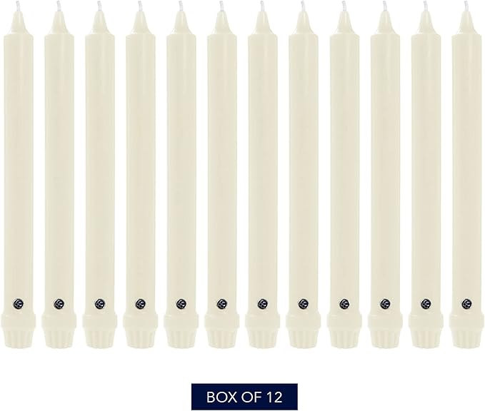 Colonial Candle Unscented Taper Candle, Classic Collection, Ivory, 10 In, Pack of 12 - Up to 8 Hours Burn
