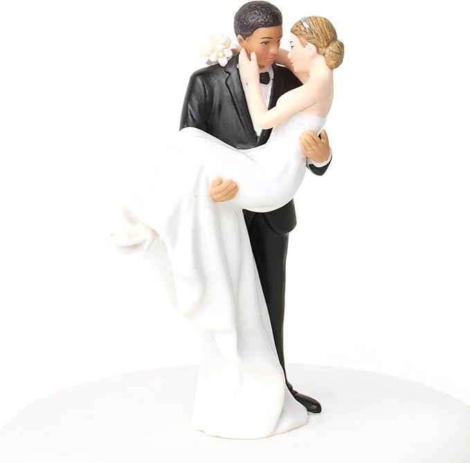 Wedding Collectibles Interracial Wedding Cake Toppers Bride and Groom | African American Groom Holding Caucasian Bride | Unique Interracial Cake Topper Figurine | Fine Porcelain | 6 Inches
