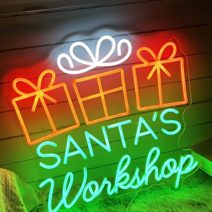Santa‘s Workshop Neon Sign, Christmas Workshop Santa LED Neon Light Size:18 x18 inches