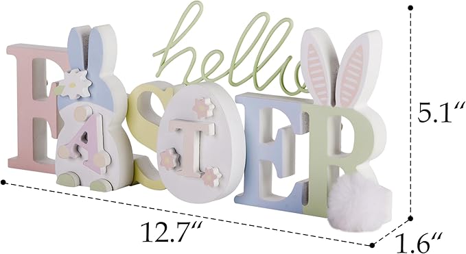 NIKKY HOME Wooden Easter Bunny Sign, Easter Decor for Table, Cute Rabbit Shaped Holiday Decor, Bunny Decorations Centerpiece for Home Mantel Shelf Decorations