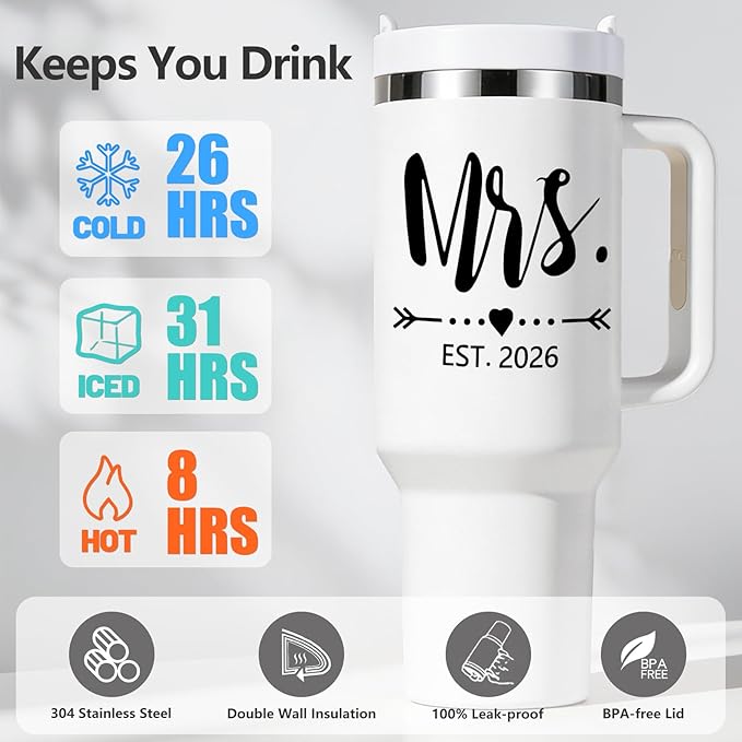 Qtencas Mr and Mrs Gifts, Wedding Gifts for Couples 2026, Mr & Mrs Insulated Tumblers Set, Anniversary Engagement Wedding Gift for Newlyweds Couples Bride and Groom (Black & White)