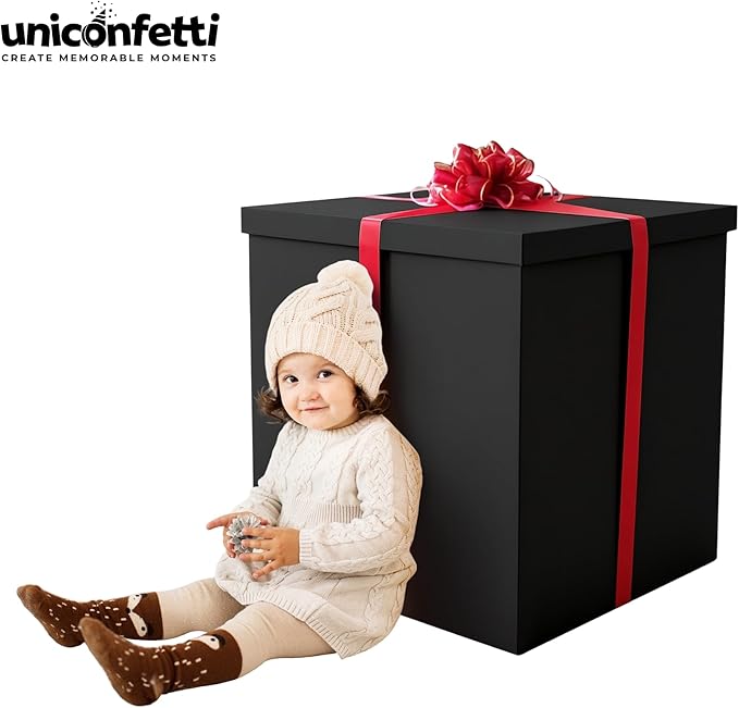 Giant Gift Box Black 24x24x24in JUMBO Extra Large Cardboard Decorative Box with Lid for Birthday Surprise, Pregnancy Announcement, Gender Reveal, Valentine's Day, Chinese New Year & Other Celebrations