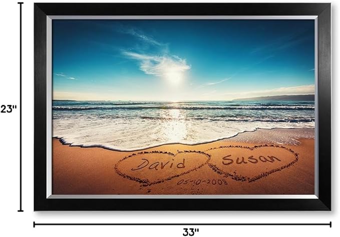 IPIC - Heart in Heart, Personalized Artwork with Names and Date on, Customized Gift for Anniversary,Wedding,Birthday and Holidays. Picture size: 30x20, Framed Size: 33x23