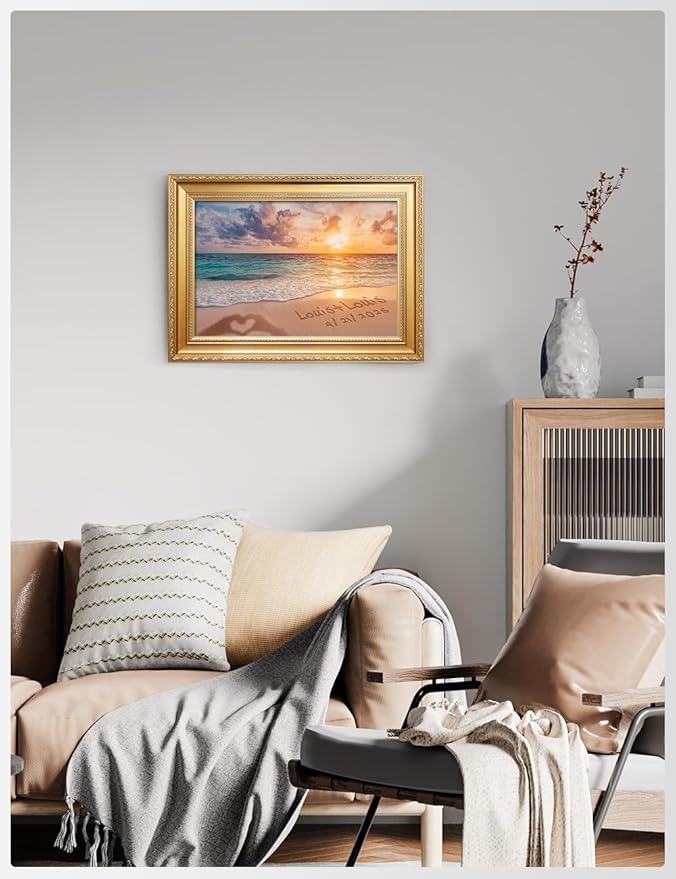 IPIC - "Forever Together Personalized Wall Art, Custom Beach Scene with with Solid Wood Frame, A Personalized Gift with Name and Date for Couple, Wedding, or Anniversary, Ready to Hang