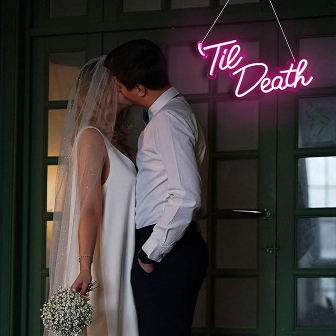 JXIN Til Death Neon Sign for Wall Decor, Til Death LED Neon Light Signs for Wedding Engagement Birthday Anniversary Proposal Party Bedroom Office, Wedding Gifts for Loved Ones, 16"x9" Pink