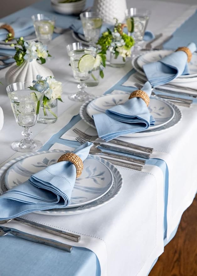 Solino Home Linen Placemats Set of 4 - Classic Hemstitch White Placemats 14 x 19 Inch - 100% Pure Linen Table Mats for Winter, Valentines, Spring, Easter