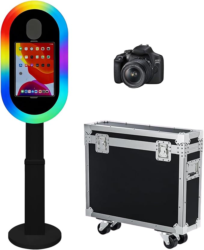 Photo Booth Shell Compatible with iPad Tablet 10.2'' 10.5’’ 10.9'' 11'' 12.9'' 13'' Selfie Protable iPad Photo Booth Machine with Flight Case for Parties Wedding Rental (Black, Machine+Camera)