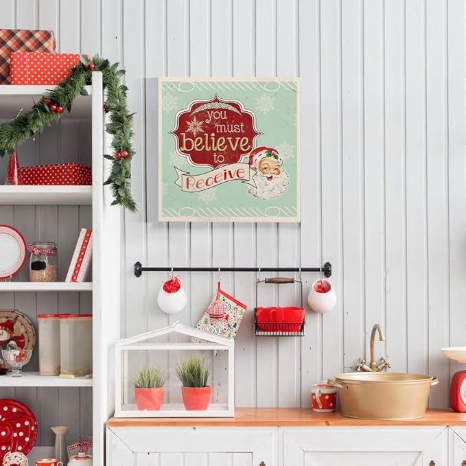 Renditions Gallery You Must Believe to Receive Santa Wall Art, Christmas & Winter Artwork, Holiday Decor, Red & White, Premium Gallery Wrapped Canvas, Ready to Hang, 24 in H x 24 in W, Made in America