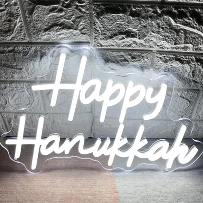 Happy Hanukkah Neon Sign Custom Holidays Neon Sign Festival Led Light For Chanukah Party Decor Happy Holidays Home Wall Decor Hanukkah Gift Size:20inches
