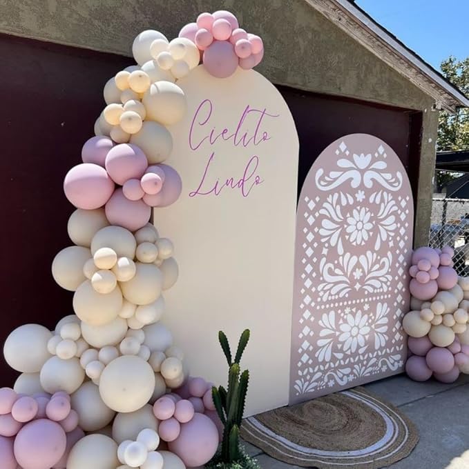Beige Arch Backdrop Cover Birthday Party Baptism Cutie Baby Shower Arch Stand Spandex Covers Wedding Mexican First Fiesta Parties Decorations (4X7.2ft,G3450)