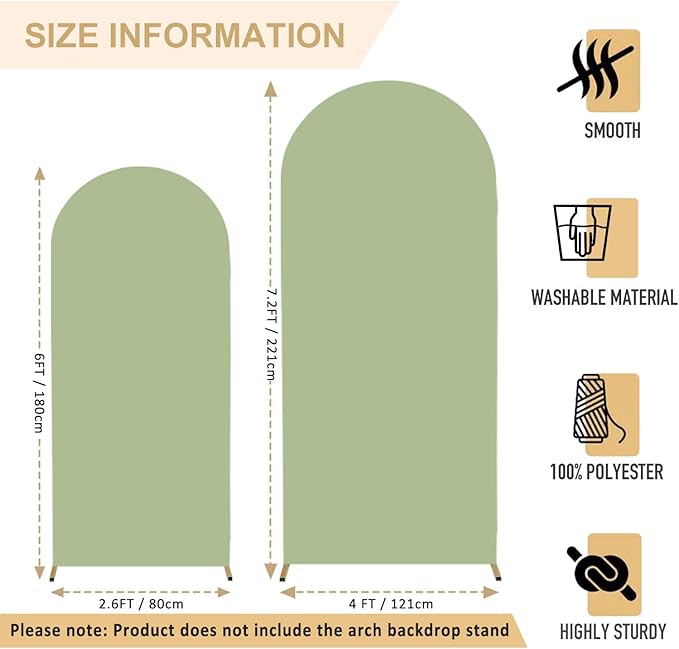 Wedding Arch Cover Set of 2 Sage Green Arch Backdrop Cover 6 7.2FT Spandex Arch Backdrop Covers for Arch Stand Round Top Arched Backdrop Cover Arch Cover Stretchy Backdrop for Wedding Party