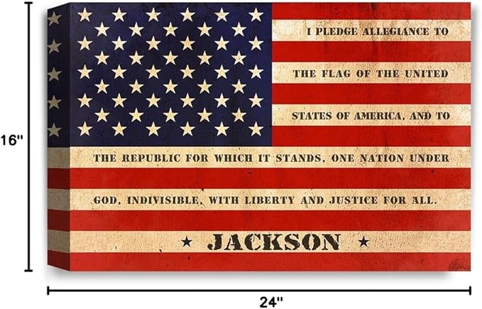 IPIC - American Flag, Personalized Canvas print with Family Name and Oath, Custom Canvas Wall Art for Independent Day, Thanksgiving and Christmas. 24x16