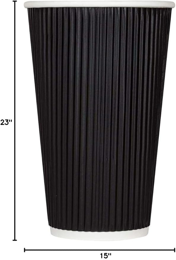Karat 16oz Ripple Insulated Coffee Hot Cups [500 Count] Black Double Poly Lined Paper Hot Cup - Ideal for Hot Beverages, 90mm (C-KRC516B)
