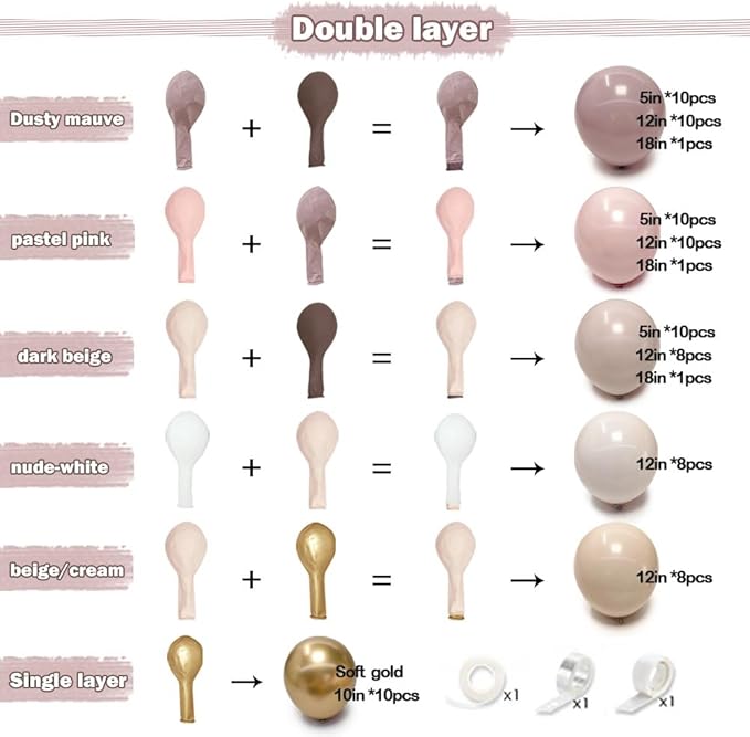 Dusty Light Pink Beige Balloon Arch Double Stuffed Mauve Blush Nude White Cream Matte Balloon Garland Kit for Boho Baby Shower Birthday Baby in Bloom Bridal Wedding Valentine Party Decoration