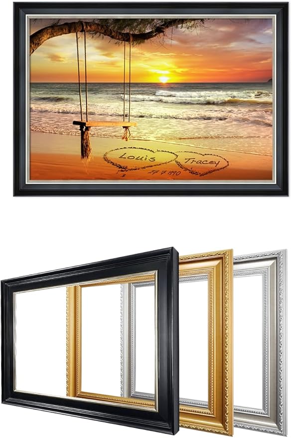 IPIC - "Eternal Love Personalized Canvas Wall Art, Custom Beach Sunset Scene with Solid Wood Frame, A Personalized Gift with Name and Date for Couple, Wedding, or Anniversary
