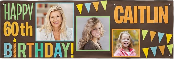 Let's Make Memories Personalized Happy Birthday Banner - Customized Celebration Banner - Party Decorations - Indoor/Outdoor Vinyl - Any Text and Photos - Then & Now - Orange - 8ft