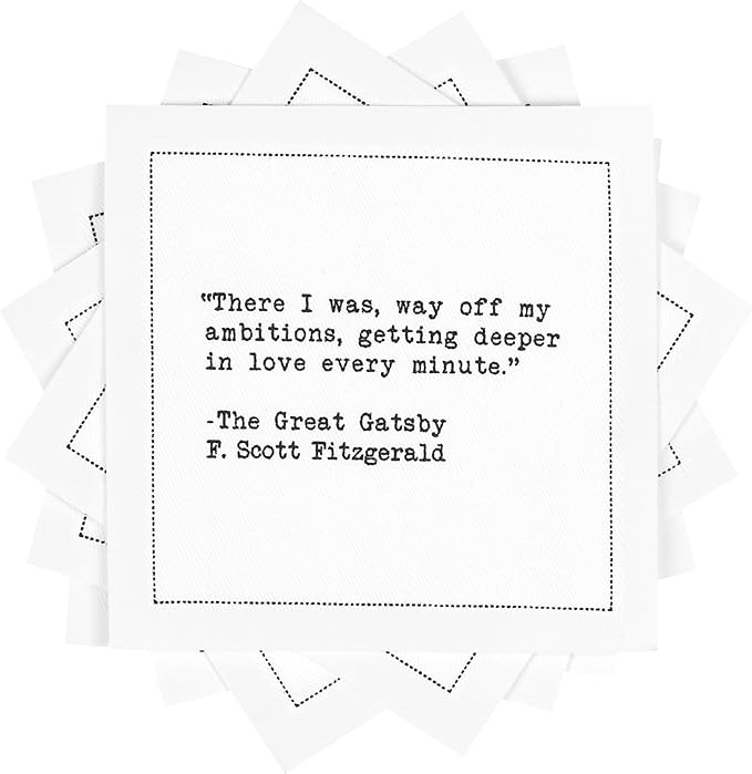 Five Star Romantic Quotes | White Cotton Cocktail Napkins | 50 Luxury Disposable Beverage Napkins with Witty Bar Quotes | Drink Napkins for Parties, Bars, Weddings & Game Nights