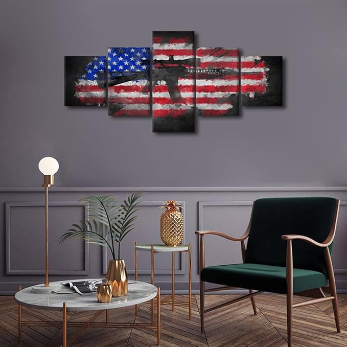 TISHIRON 5-Piece American Flag Wall Art - Canvas & Wooden Flags, Army & Military Wall Decor, Ready to Hang - 50" W x 24" H
