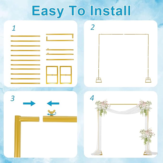 Square Balloon Arch Stand, 8.2x8.2FT Gold Wedding Arch Garden Arbor Garden Arches Metal Arch Backdrop Stand for Ceremony Party Birthday Bridal Baby Shower Anniversary Decoration Wedding Decor