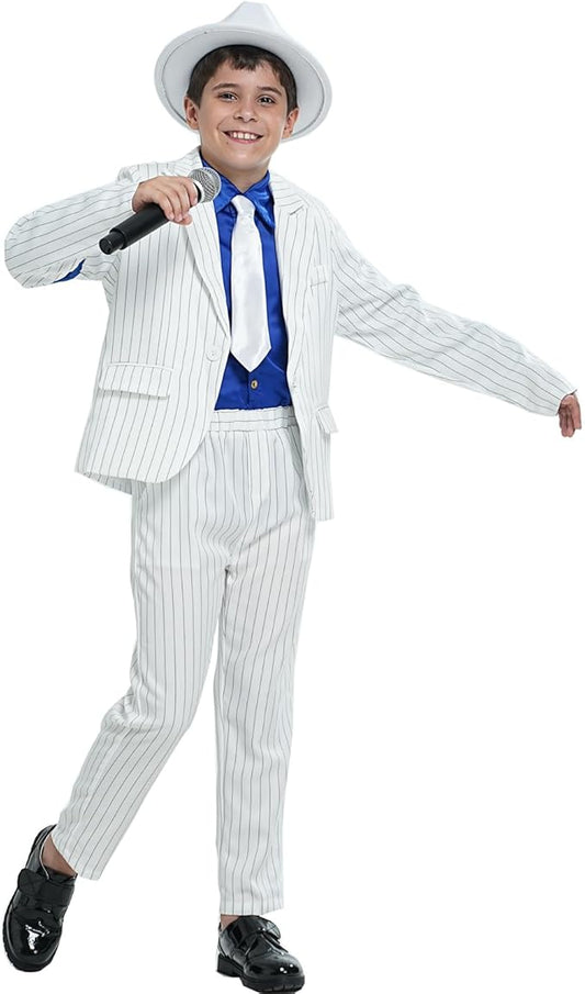 Boys White Striped Blue Armband Suit Birthday Halloween Party Cosplay Costumes for Kids