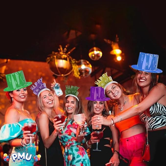 PMU New Year's Eve Party Supplies 2026 Supreme Party Assortment for 100 Persons - (Blue, Red, Yellow and Green) New Year Decorations Supplies, Outfits for Adults, Men and Women (100/psn) Pkg/1