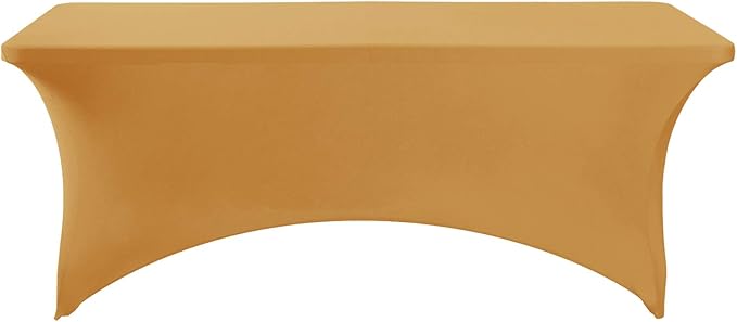 FORLIFE 4Pack Spandex Table Covers，Fitted Tablecloth for Rectangular Tables, Stretch Patio Table Covers, Universal Spandex Table Cover for Wedding, Banquet, Party (6ft, Gold)
