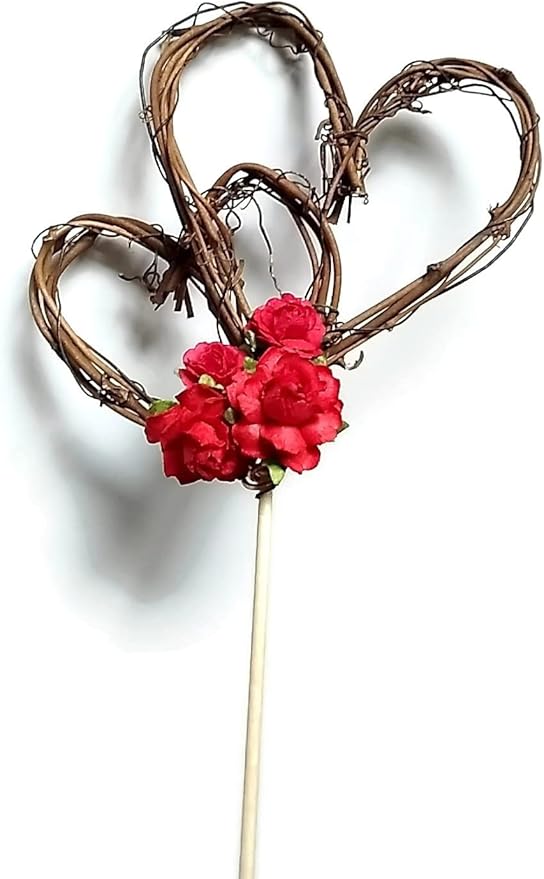 Rustic Wedding Cake Topper with Red Roses