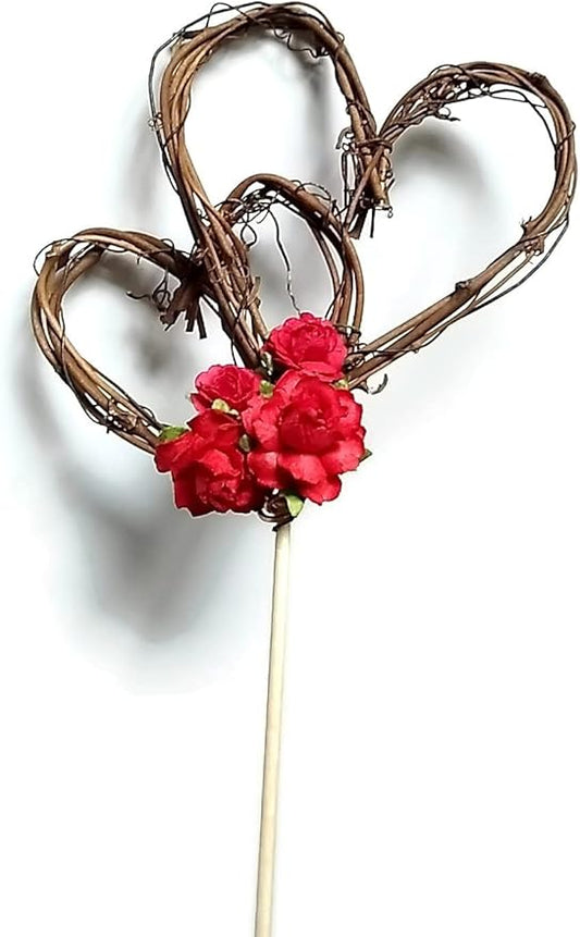 Rustic Wedding Cake Topper with Red Roses