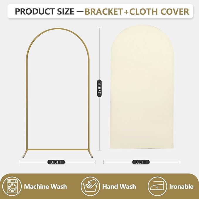 Arch Backdrop Stand and Cover Set, Metal Balloon Arch Backdrop 6.6ft, Gold Arched Stand Frame for Wedding, Parties,Birthday, Decorations (Beige,6.6ft)
