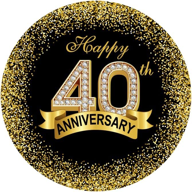 6.5x6.5ft Happy 40th Anniversary Round Backdrop Cover Black Gold Happy 40th Years Wedding Anniversary Party Theme Decor Circle Backdrop Background Luxurious Gold Diamond Dots Banquet Decor Prop