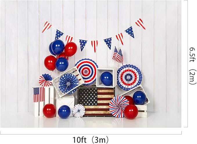 Kate 10x6.5ft American Flag Backdrops for Photography Independence Day Banner Background White Wood Wall Backgrounds Colorful Balloons Backdrop