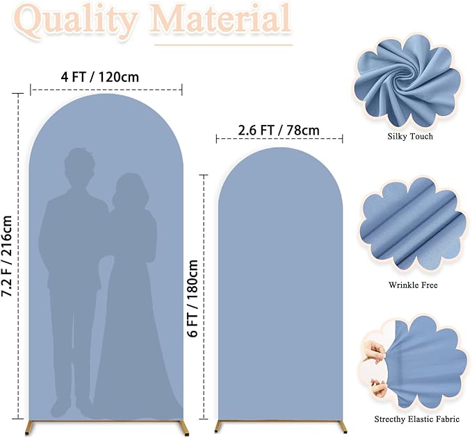 Dusty Blue Arch Cover Set of 2 Spandex Fitted Arch Stand Cover 7.2FT 6FT Wedding Arch Backdrop Stands Cover Round Top Chiara Arch Frame Cover Backdrop Fabric for Baby Shower Arch Decor