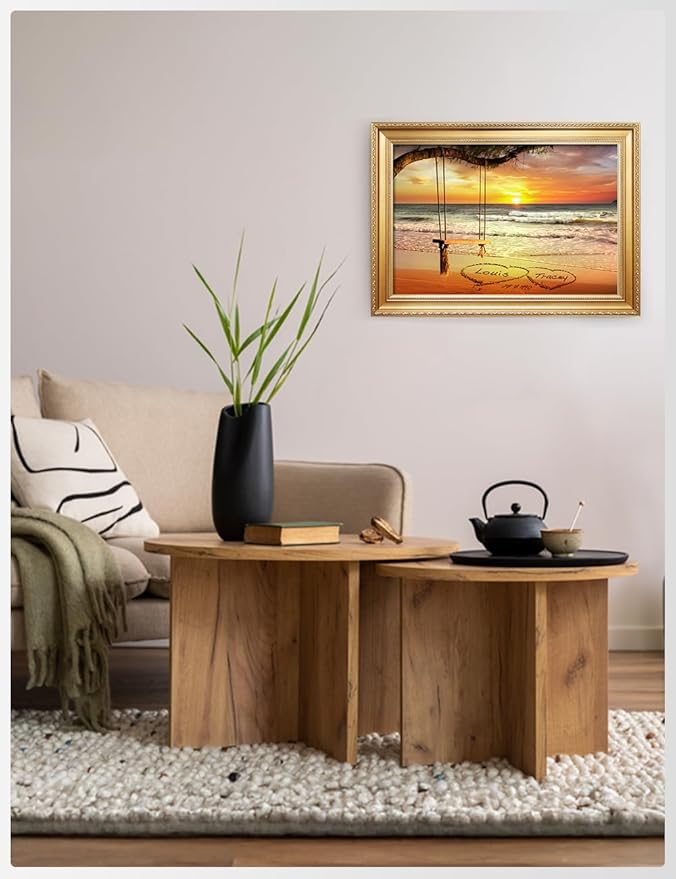 IPIC - "Eternal Love Personalized Canvas Wall Art, Custom Beach Sunset Scene with Solid Wood Frame, A Personalized Gift with Name and Date for Couple, Wedding, or Anniversary