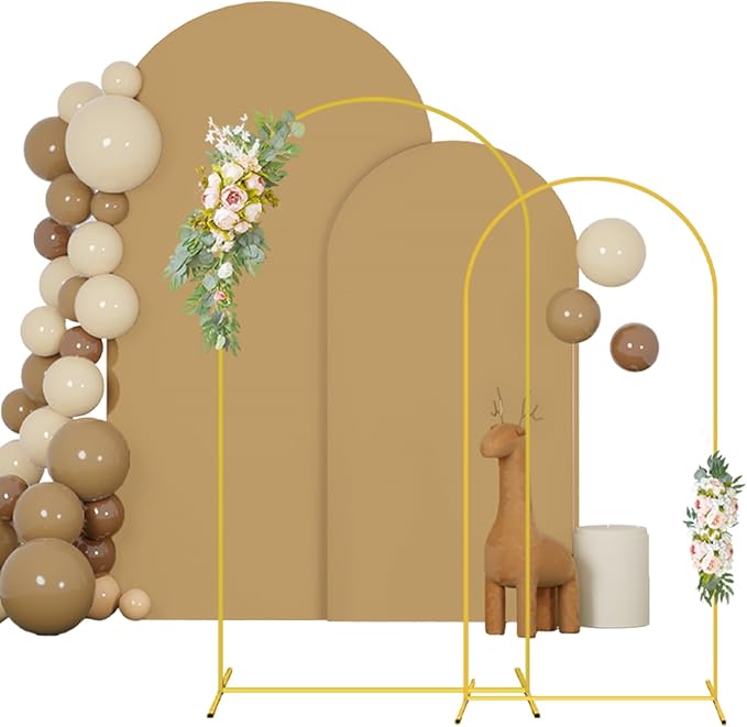 Arch Stand and Cover Set of 2 Arch Backdrop Stand with Cover 6FT 7.2FT Spandex Fitted Arch Backdrop Covers Brown Wedding Arch Covers Stretchy Backdrops Fabric for Wedding Party Decorations