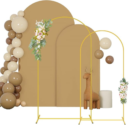 Arch Stand and Cover Set of 2 Arch Backdrop Stand with Cover 6FT 7.2FT Spandex Fitted Arch Backdrop Covers Brown Wedding Arch Covers Stretchy Backdrops Fabric for Wedding Party Decorations