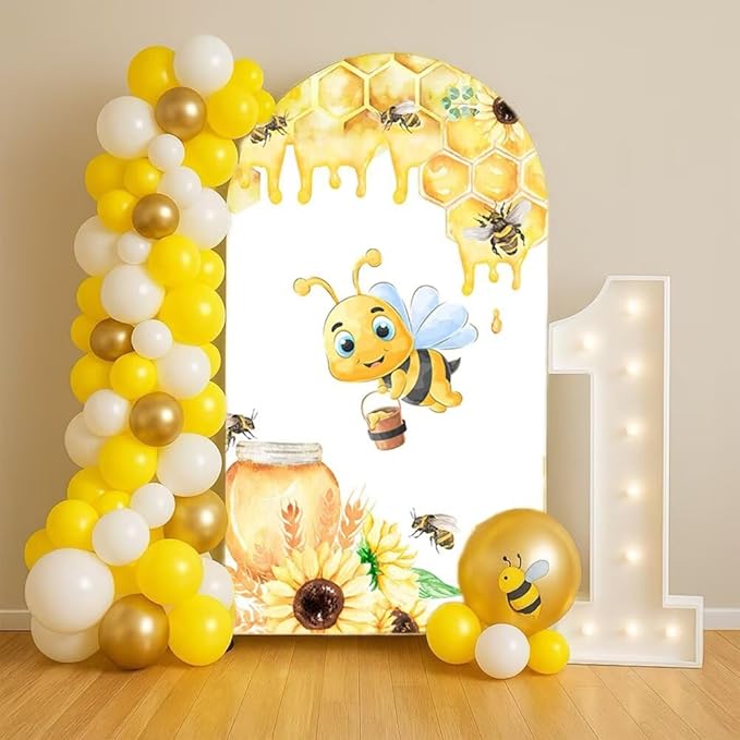 Happy Bee Days Celebration Watercolor Arch Backdrop Stand Covers Sweet Bees Yellow Party Decorations 3x5ft Arches Backdrop Fabric Cover Supplies Kids Baby Shower Decors