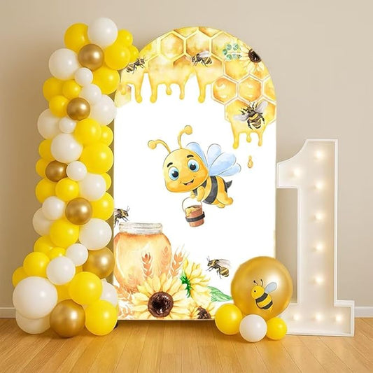 Happy Bee Days Celebration Watercolor Arch Backdrop Stand Covers Sweet Bees Yellow Party Decorations 4x7ft Arches Backdrop Fabric Cover Supplies Kids Baby Shower Decors