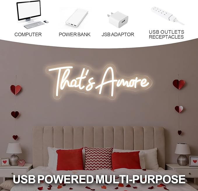 That's Amore Neon Sign, Wedding LED Wall Light, Bedroom Decor, Valentine’s Day Gift, Romantic Home Decor, Engagement Wall Neon, Couples Space, Anniversary, Italian Event 16.5″ × 5.6″