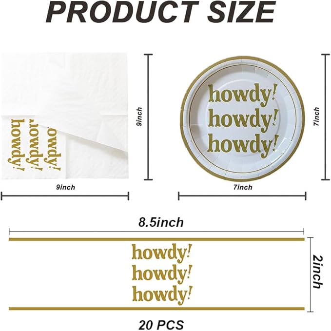 SharkBliss Howdy Party Supplies 240 PCS – Paper Cocktail Napkins Party Cups Water Bottle Labels Toothpick Flags Drinking Straws Gift Tags Forks Plates for Western Cowgirl Rodeo Bachelor Bridal Shower