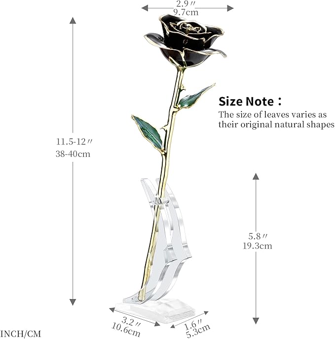 Gold Real Rose, Gold Dipped Rose Made from Real Rose Best Gifts for her and Great Gifts for Girlfriend, Black with Stand
