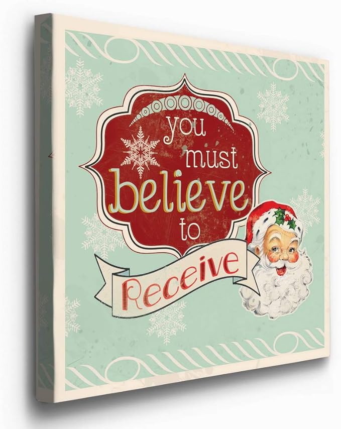 Renditions Gallery You Must Believe to Receive Santa Wall Art, Christmas & Winter Artwork, Holiday Decor, Red & White, Premium Gallery Wrapped Canvas, Ready to Hang, 16 in H x 16 in W, Made in America