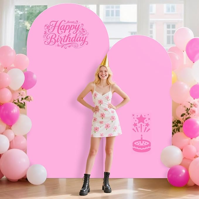 Wedding Arch Backdrop Stand and Pink Arch Covers 7.2 and 6FT Set of 2 Metal Backdrop Stand for Parties with Arched Backdrop Stand Cover for Birthday Theme Party Bridal Baby Shower Decorations
